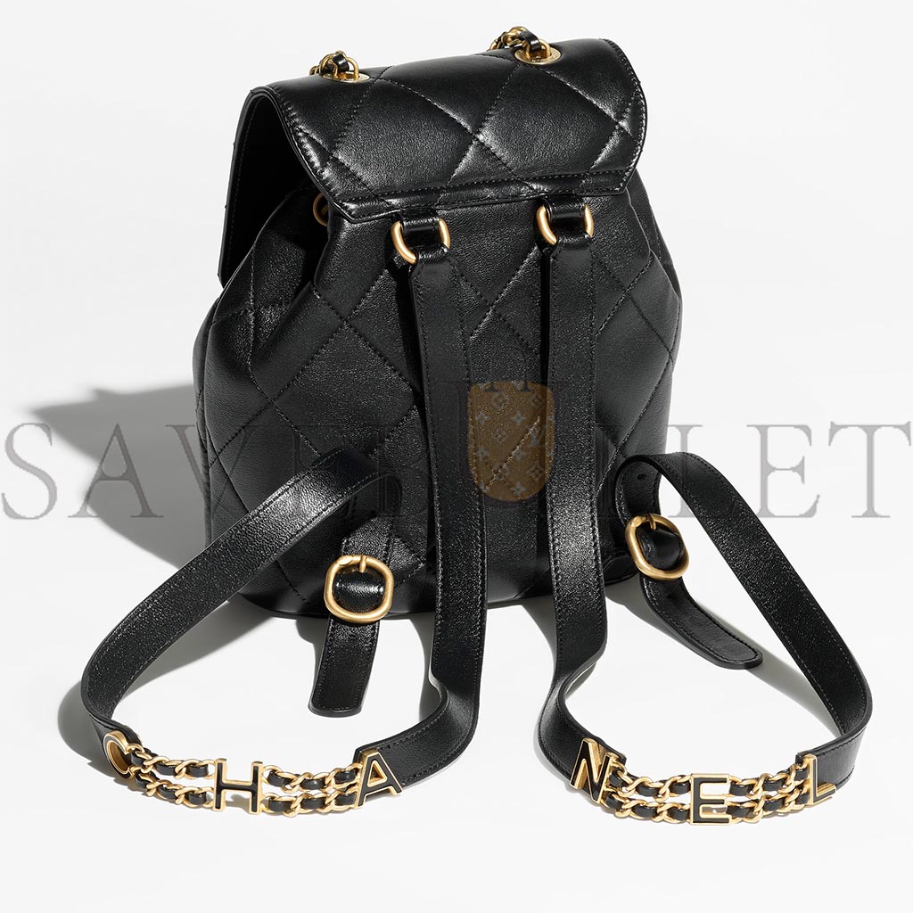 Ch*el master black backpack in lambskin and gold-tone metal as4866 (20*19*12cm)